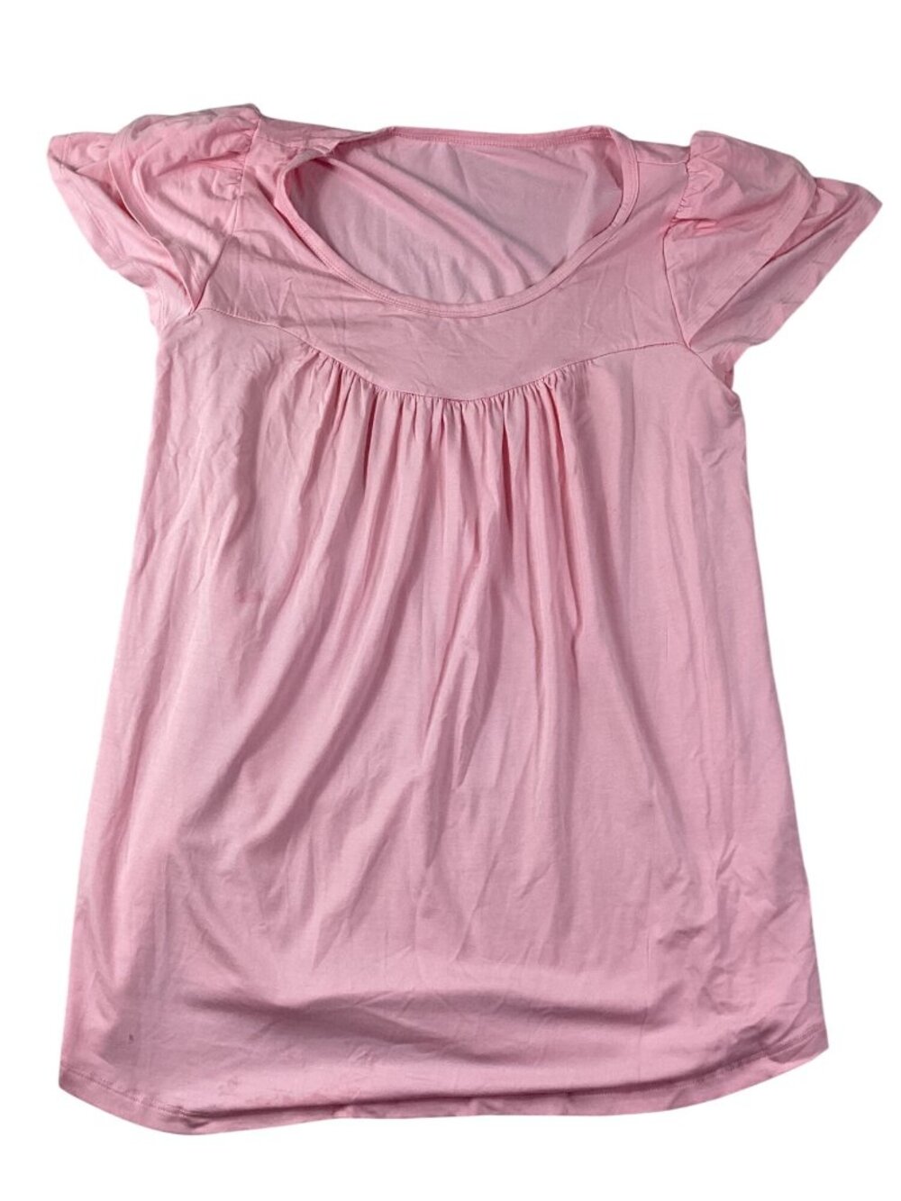Abardsion Pink Short-Sleeve Ruched Scoop Neck Cami Babydoll Top*Women*Large*NWOT